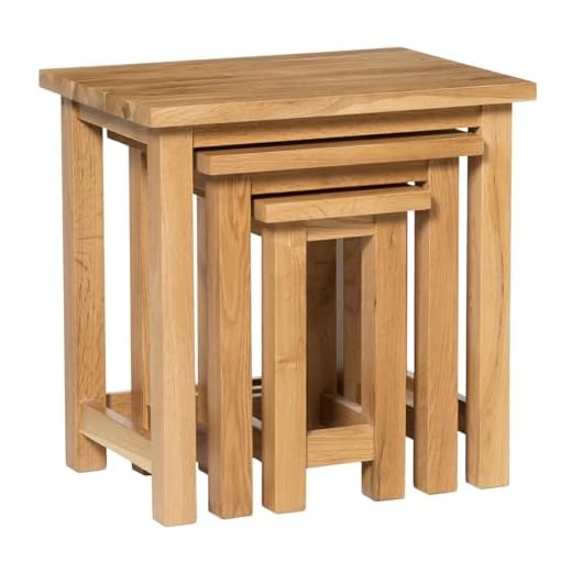 Hallowood Furniture Waverly Oak Nest of Tables, Set of 3 Solid Wooden Nesting Tables, Light Oak Coffee Table, Space-Saving Occasional/Side Table, Hallway, Lounge or Living Room Furniture