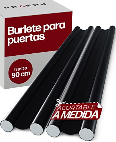 2 Burletes para Puertas de hasta 90 cm - Doble Aislamiento Anticorriente - Ahorro de Energía - Acortable a Medida - Fácil de Limpiar - Negro