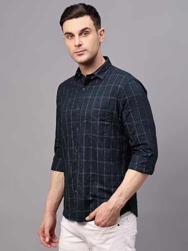 Image of Cantabil Checkered Shirt Collar Full Sleeve Regular Fit Casual Shirt for Men with Pocket | Viscose Casual Shirt for Men | Casual Wear Shirts for Men (P MSHC00832)