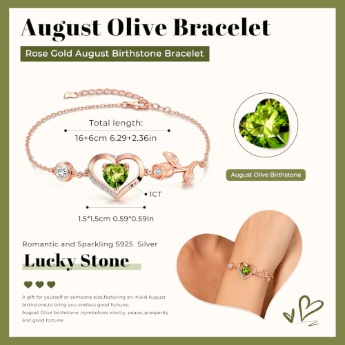 Image of 1CT Rose Heart Birthstone Bracelet for Women Love Gift