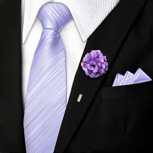 Image of DiBanGu Mens Zipper Tie Silk Pre-Tied Necktie with Gift Box | Jacquard Woven,Paisley Solid Plaid Pattern,6PCS with Pocket Square,Cufflinks and Lapel Pin,for Wedding Party Formal Business