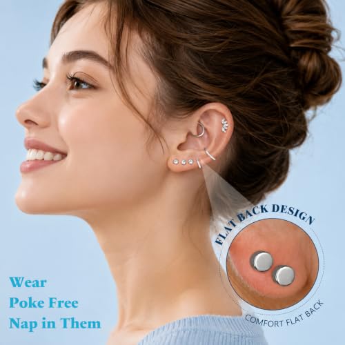 Image of SANNIDHI Earrings Set for Women Rhinestone Hoops Earring Hypoallergenic Hearts-shaped Flat Back Stud Earring Stainless Steel Cartilage Earrings Combo for Multiple Piercing