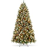 Best Choice Products Pre-Lit Christmas Tree, 6Ft Frosted Pre-Decorated Spruce Artificial Holiday Decoration w/ 250 Twinkling LEDs, Pinecones, Berries, Metal Base