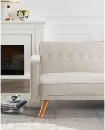 Vista 13 de Sofá cama tipo futón convertible, sofá cama plegable de lino moderno con respaldo dividido, respaldo ajustable, reposabrazos, marco de madera y Verde