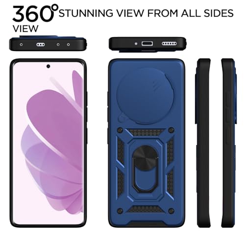 Image of Pikkme Back Cover for Redmi Note 14 Pro 5G | D10 Tough Armor | 360 Protection Case | Sliding Camera Shield Cover & Ring Holder Stand Bumper Case (Blue)