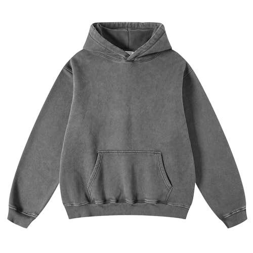 Vamtac Hoodies for Men Oversized Acid Washed Cotton Hooded Sweatshirt Vintage Heavyweight Hoodie Pullover Streetwear