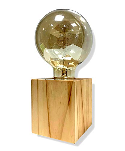 Cflagrant® Support de Douille E27 en Bois carré Lampe de Table Edison Prise EU Standard Luminaire de Décoration Pour Bureau, Maison, Café, Bar, Restaurant