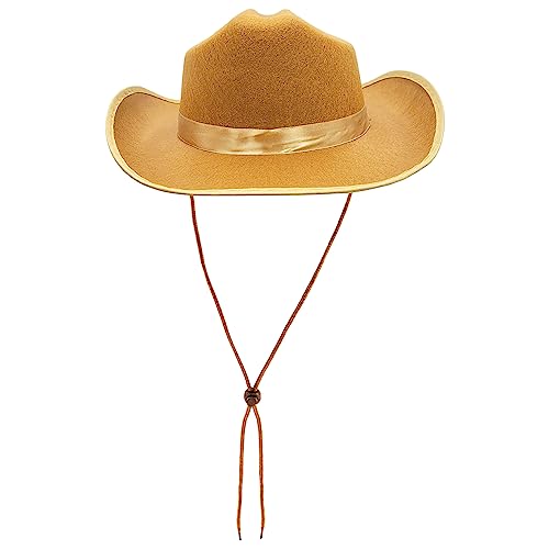 Image of The Dreidel Company Cowboy Felt Western Hat, 22 inch Circumference Dress Up Costume Clothes for Kids, Pretend Play, Party Favors