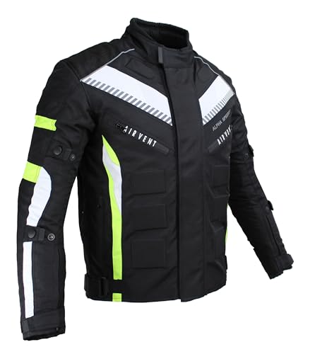 EURO STARS Motorradjacke Herren Textil Jacke mit Protektoren, Wasserdicht, Winddicht, Biker Custom, Touring Quad, Sport Motorcycle Jacket (DE/NL/SE/PL, Alphanumerisch, S, Regular, Regular, Neon)