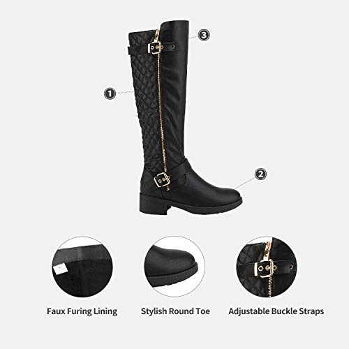 DREAM PAIRS Women's Knee High Boots Wide Calf Low Heel Riding Boots Fall Tall Boots for Women,Size 12,Black,UTAH-W