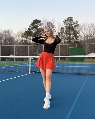 G4Free Tennis Skorts with Pockets Tummy Control High Waist Golf Skirts Stretchy Workout Athletic Skort Inner Shorts(Rust Orange,XL) — view 2
