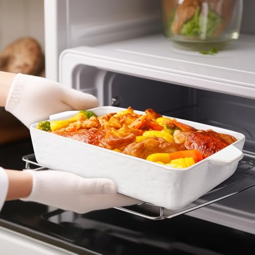 Krokori Casserole Dishes for Oven, Ceramic Baking Dishes, Lasagna Pan with Handles, Porcelain Baking Pan Deep, Bakeware for Baking, Cooking, Wedding Gift, Set of 3 (11.6\" x 7.8\", White) - Thumbnail 5