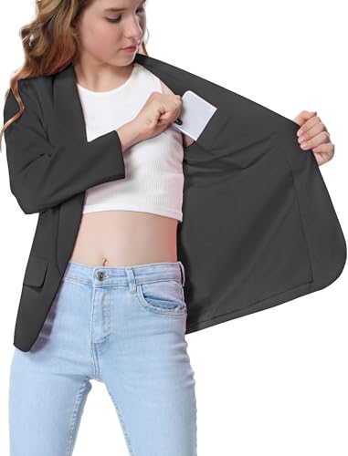 Mebius Girls Blazer Jacket Long Sleeve Shawl Collar Open Front Formal Blazers Suit Inner Pocket for Kids Size 6-12 Year3