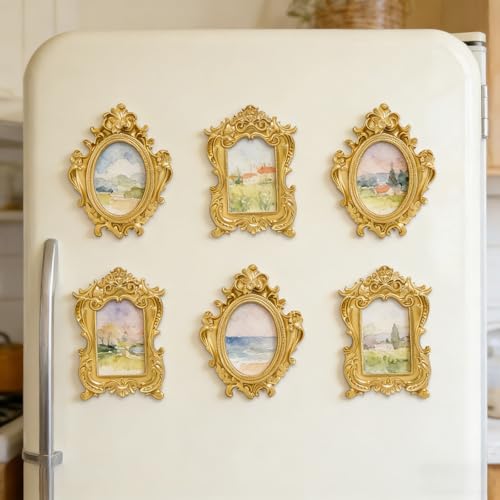 Image of 6 Pcs Mini Gold Frames, Small Vintage Picture Frames Antique Resin Photo Frame for DIY Craft Galley Wall Hanging Jewelry Display Shooting Photo Props Christmas Decor (Without Backings)