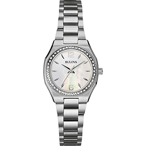 Image of Bulova Diamond Women's Quartz Watch with Mother of Pearl Dial Analogue Display and Silver Stainless Steel Bracelet 96R199