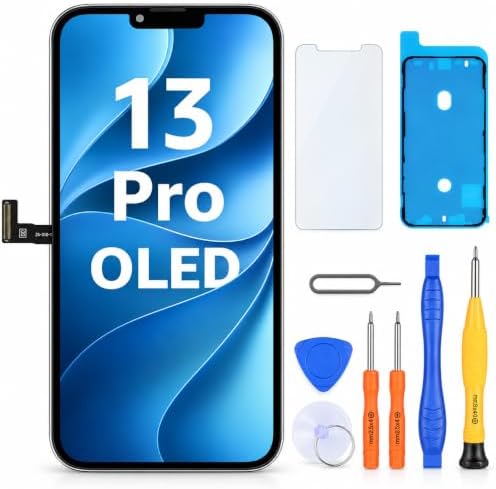 LL TRADER Display für iPhone 13 Pro 6,1" OLED Ersatzbildschirm und Kits | Retina OLED 3D Touch Digitizer Rahmenmontage mit Wasserfestem Klebeband und Displayschutzfolie (True Tone