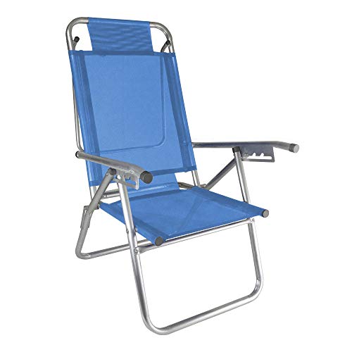 Cadeira de Praia Alumínio Reforçada 5 Posições Infinita UP Azul Zaka 120 KG