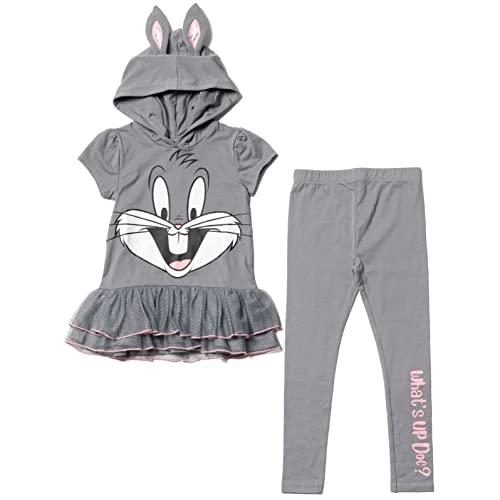 LOONEY TUNES Toddler Girls Costume 2-Piece Short Sleeve Hooded T-Shirt and Leggings Outfit Bugs Bunny Grey Pink 2T