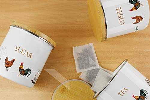Purely Home Country Farm Tea Coffee Sugar Canister Set - White Metal Enamel Kitchen Food Storage Containers - Cosy Home Interiors Purely Home Country Farm Tea Coffee Sugar Canister Set - White Metal Enamel Kitchen Food Storage Containers - Image 4