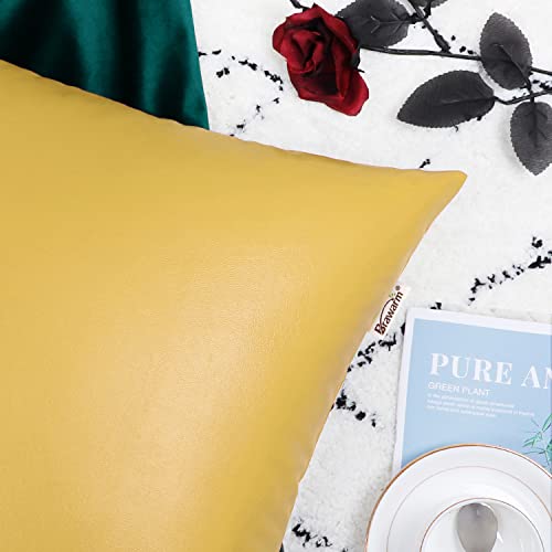 Image of BRAWARM Pack of 2 Cozy Throw Pillow Covers Cases for Couch Sofa Bed Solid Faux Leather Soft Luxury Cushion Covers Both Sides Home Decoration 16 X 16 Inches Primrose Yellow