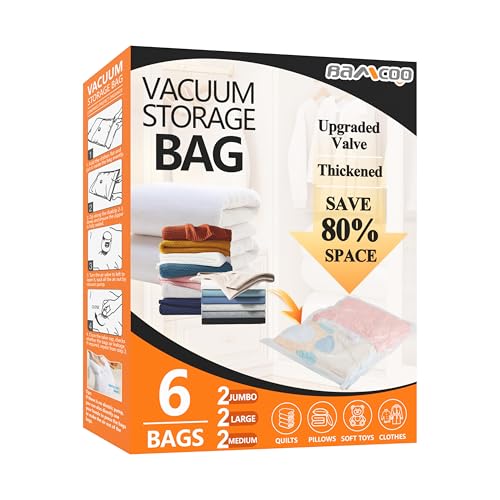 Image of Space Saver Vacuum Storage Bags Upgraded 6 Pack(2 Jumbo 2 Large 2 Medium) Vaccine Sealed Storage Bags Vacuum Seal Compression Bag for Packing Blankets Comforters