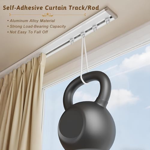 Ultra-Thin Bay Window Curtain Track, Silent Ceiling Mounted Sliding Rod, Aluminum Invisible Pole System for Living Room & Bedroom Divider - Champagne (11.81ft/3x3.93ft)