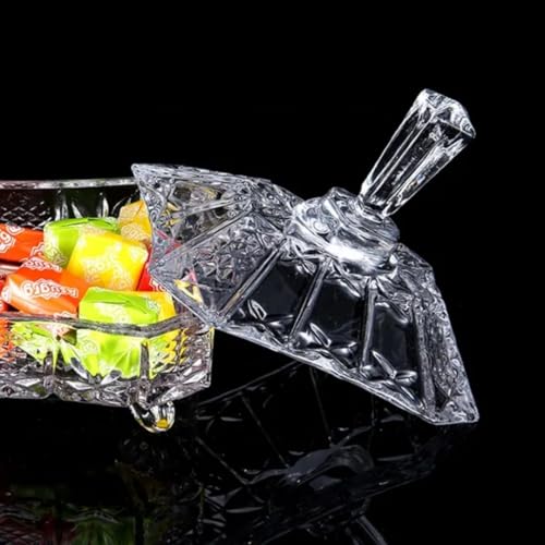 Image of Crystal Glass Candy Jar with Lid | Decorative Candy Dish | Cookie Jar | Elegant Glass Bowl for Home Kitchen Buffet & Office Desk | Jewelry Storage Container (RAJWADI)