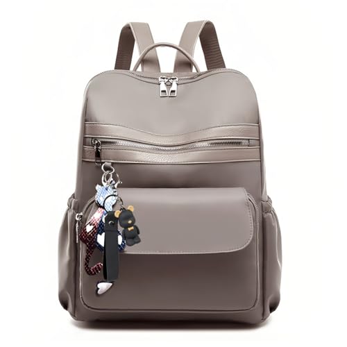 Mochila de couro PU para mulheres moda multiuso design mochila de viagem (cáqui)