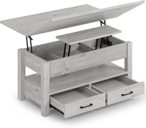 Height Adjustable Coffee Table,Multifunctional Convertible Piece,with Drawers & Secret Storage Space,Ideal Living Room Table & Home Office Desk