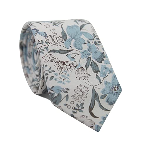 Image of DAZI Men's Skinny Tie Floral Print Cotton Necktie, Great for Weddings, Groom, Groomsmen, Missions, Dances, Gifts.