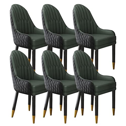AMENAS Set of 6 Stylish Microfiber Leather Chairs Modern Kitchen Dining Living Room & Balcony Seating with Solid Wood Legs (Black & Dark Green)