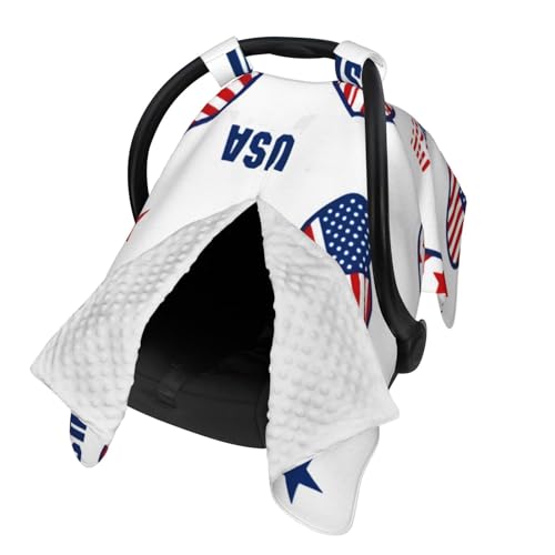USA America Flag and Stars Baby Car Seat Cover & Nursing Cover - Breathable Stretch Multi-Use Cover for Breastfeeding, Stroller Sunshade & Infant Carrier