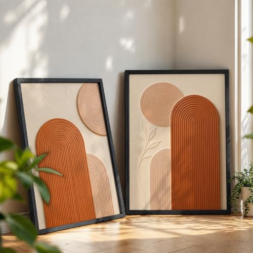 Image of NoWorries Abstract Arch Wall Painting Set of 2 with Frame | Terracotta Beige Geometric Texture Artwork, Modern Minimal Boho Wall Decor for Living Room, Bedroom, Office and Home Decoration (Art-19, 21x31inch)