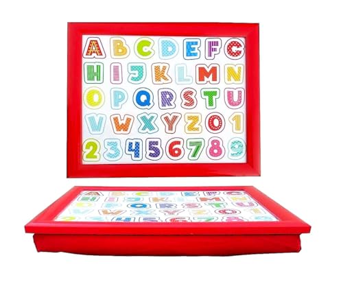 Image of Alphabet Laptray, Wood, Soft Beanbag Cushioned, Cotton Bed Tray Children Gift Lap Trays BedTray Breakfast in Bed Camping Caravan Kids Learning Board Children Dinner