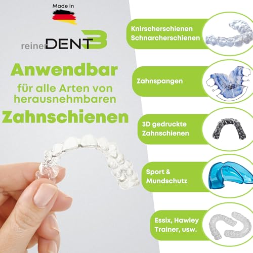 reinerDENT3 Zahnschienenreiniger Konzentrat – Flüssiges Reinigungshochkonzentrat für Ultraschallgerät und Vibrationsgerät – Für Zahnschienen, Retainer, Knirscherschienen,Aligner – Effektive Reinigung