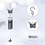 32'' Papillon unique Wind Chime pour la clairance extérieure, Jardin en métal Windchimes pour extérieur Patio Decor (blanc noir)