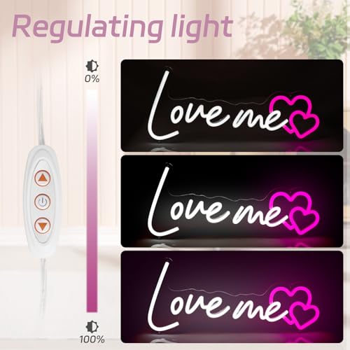 Image of Custom Neon Signs Love Me Neon Signs With Pink Double Hearts Led Neon Light for Wall Decor,Living Room, Bar，Romantic LED Designed for Valentine's Day Great Gift (16inch)