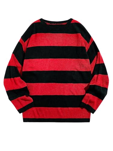 Floerns Men's Striped Pullover Sweater Colorblock Crew Neck Knit Casual Tops