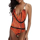 InterestPrint Women's V Neck Plus-Size Tummy Control Bathing Suits Grunge Basketball Background S