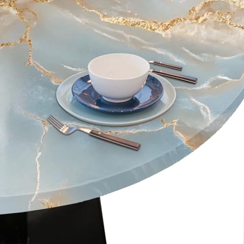 cfpolar Round Tablecloth with Elastic Edge, Marble Grey Platinum Washable Wipeable Tablecloth, Polyester Table Cover for Kitchen Dining Party Wedding Holiday Fits Round Table 40-44 in by cfpolar - Image 6
