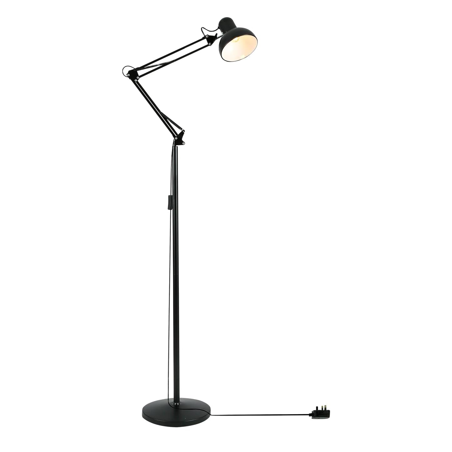 TEKLED Swing Arm Floor Lamp, Black, Modern Architect Standing Light with Rotatable Head, E27 Edison Screw Base, 186cm Tall, Industrial Design for Living Room, Office and Studio (Bulb Not Included)