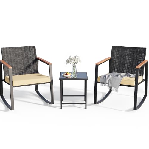 Recopilación de Muebles de Jardin Walmart los mejores 5. 49 MAMALAND Sillas para Jardin y Terraza Exterior, Juego de 3 Piezas para Bistró de Patio, Muebles de Mimbre, Juego de Mesa Jardin, Outdoor Furniture para Junto, Porche (Amarillo)