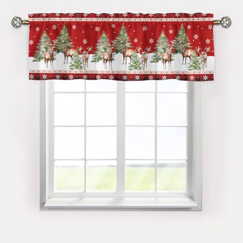 Christmas Deers Curtains Valance,Curtain Valance Window,Blackout Kitchen Curtain,Rod Pocket Valance for Window,Christmas Holidays Window Curtains Decor for Kitchen Bathroom Living Room Bedroom
