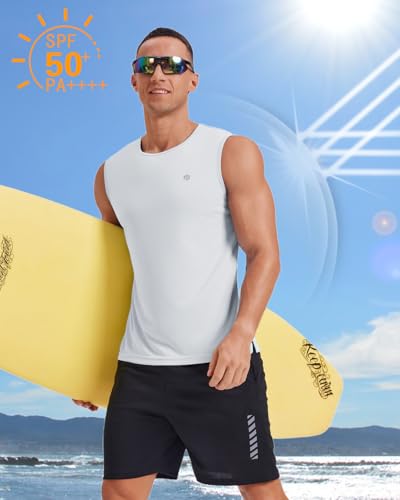 PINSPARK Herren Tanktops Rundhals Weich Muskelshirt Ärmelloses UPF 50+ Summer Funktionsshirt Bodybuilding Outdoor Fitness Ärmelloser Shirt Weiß XXL 4