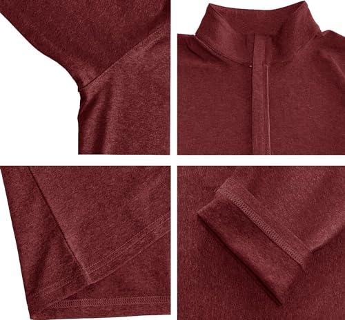 Foto von KEFITEVD Sport Pullover Herren mit 1/2 Zip Laufshirt Fleece Wander Jogging Oberteil Fahrrad Bekleidung Männer Outdoor Langarm Shirt Funktionsshirt Weinrot 2XL