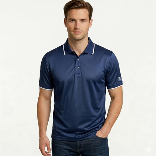 Island Green IGTS1899 Mens Back Yoke Detail Stretch Quick Dry Performance Golf Polo Shirt, Navy, Large