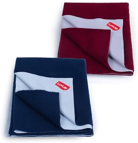 LuvLap Instadry Waterproof Baby Dry Sheet, Medium Size 70x100 cm, Extra Absorbent Quick Dry Sheet for New Born,Toddler, Anti-Piling Fleece for Baby, Bed Protector, Pack of 2, Navy Blue & Marron