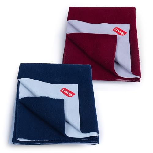 LuvLap Instadry Waterproof Baby Dry Sheet, Small Size 50x70 cm, Extra Absorbent Quick Dry Sheet for New Born,Toddler, Anti-Piling Fleece for Baby, Bed Protector, Pack of 2, Maroon & Navy Blue