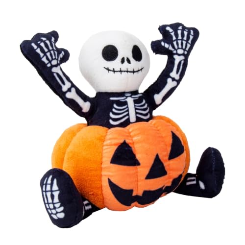 Wunive Halloween Hund Quietschspielzeug - 3D Skelett Kürbis Interaktives Plüsch Kauspielzeug für kleine Hunde, süßes Urlaubstier, Foto-Requisite & Zerrspielzeug