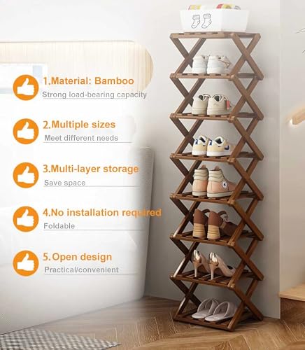 Étagère à chaussures pliable en bambou meuble de rangement vertical multicouche - 3